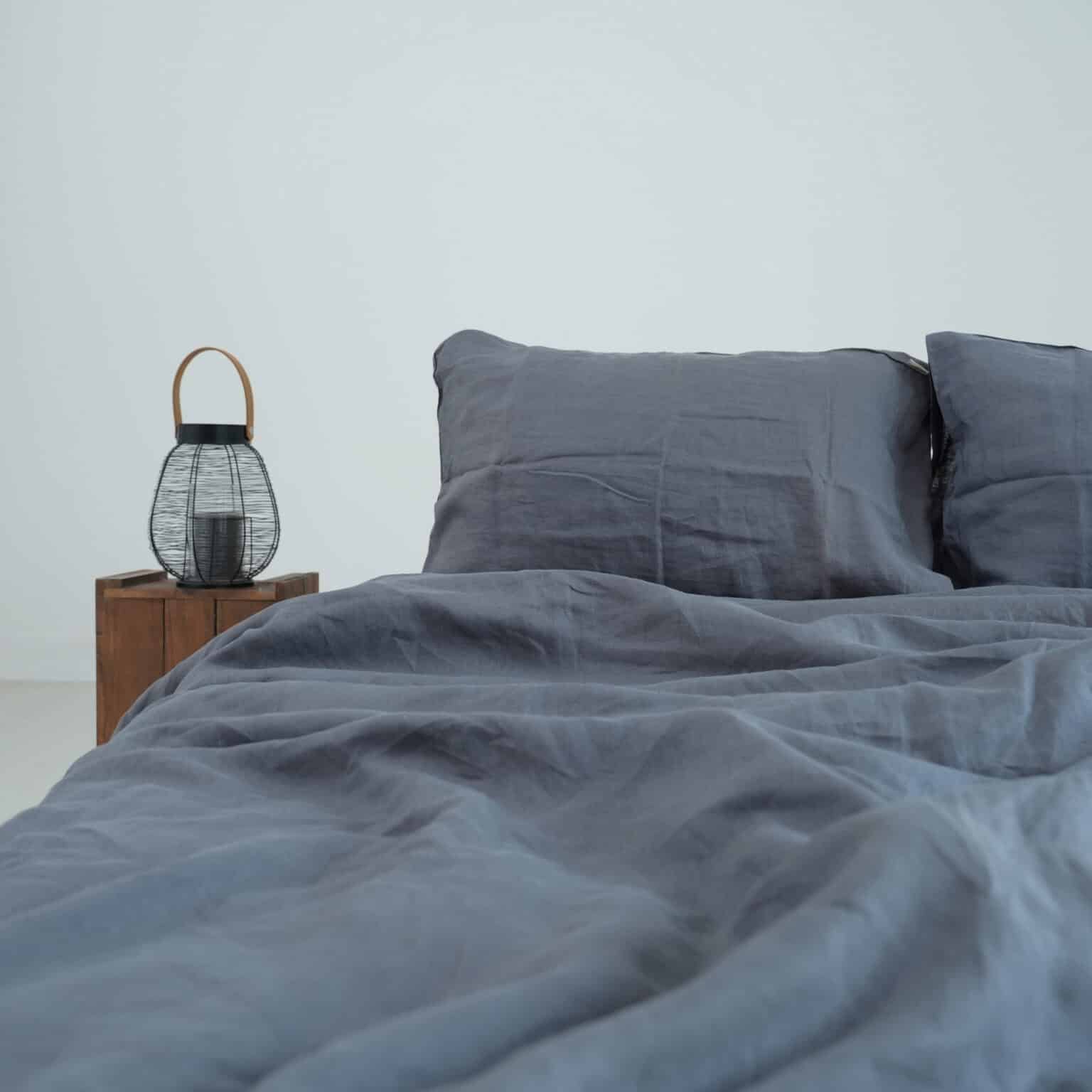 Set Ga Và Vỏ Gối Linen Pháp Nhuộm Miếng Xám Chì F08