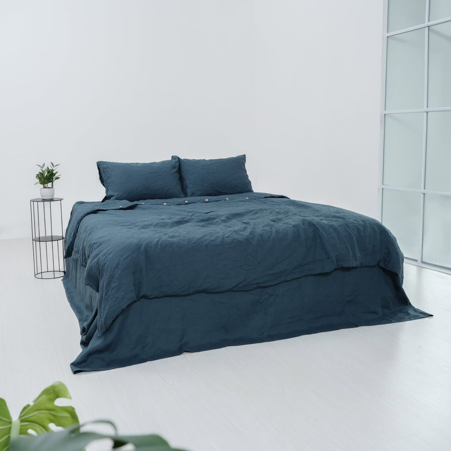 Bộ Chăn Ga Gối Linen Pháp Nhuộm Miếng Xanh Steal F36