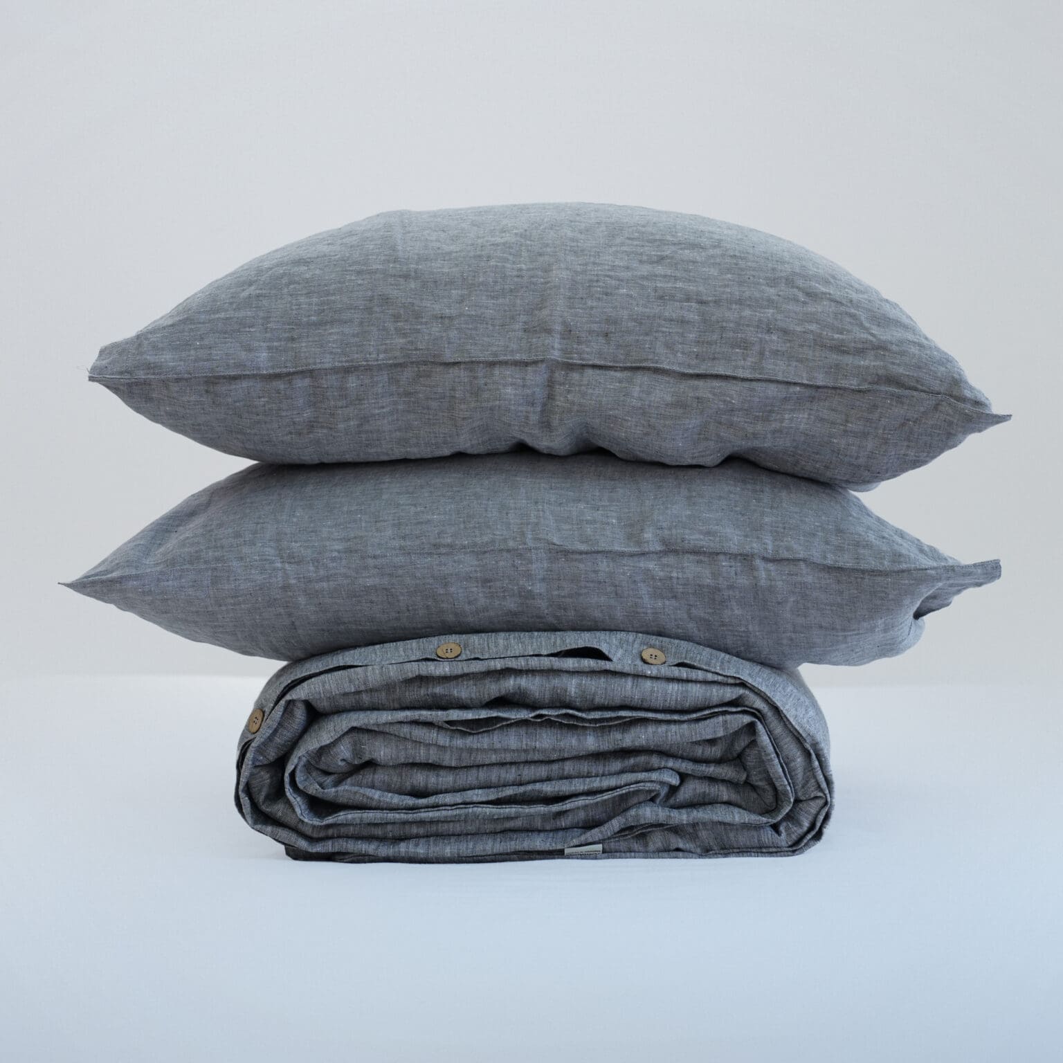 Bộ Vỏ Chăn Gối Linen Pháp Nhuộm Sợi Xám Đậm F40