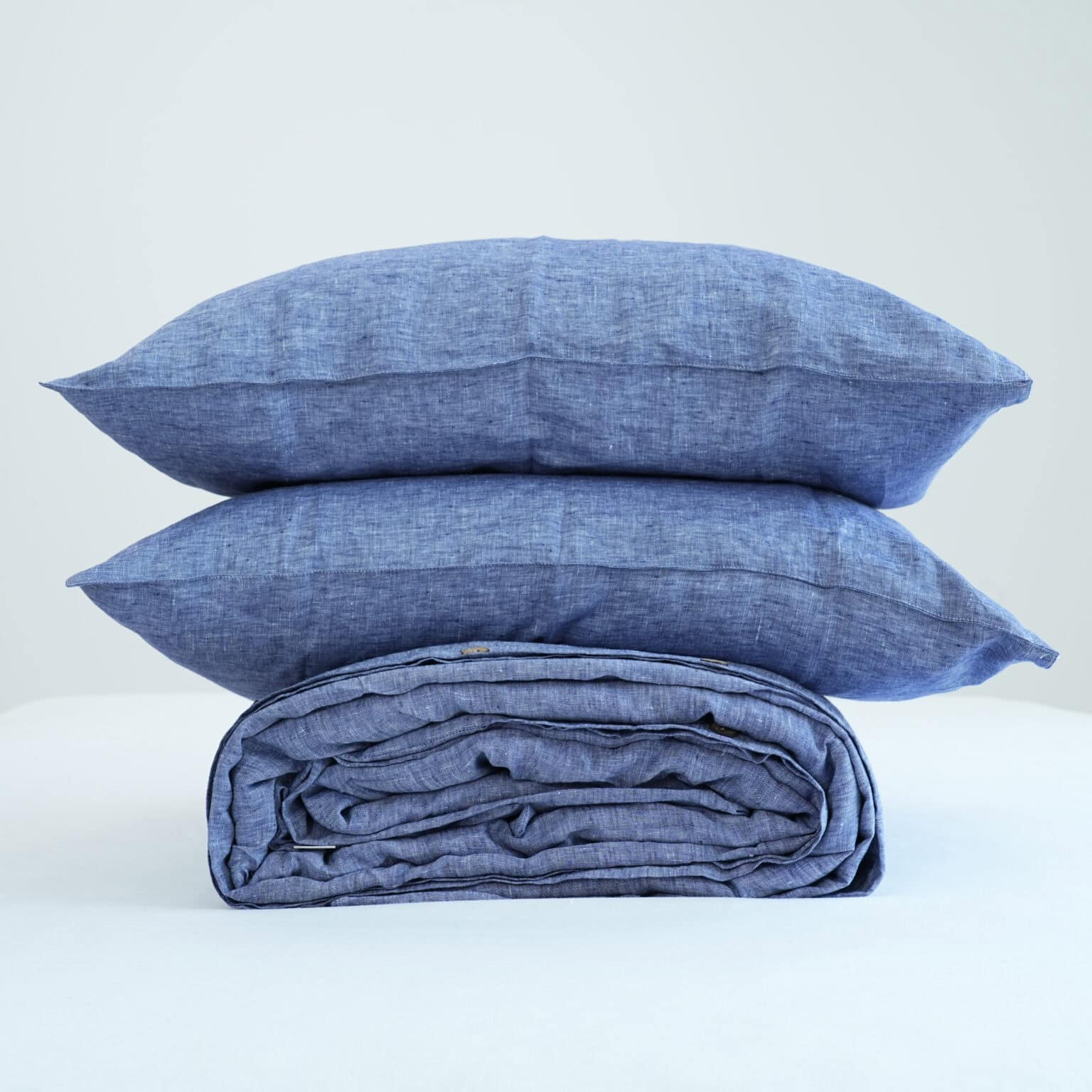 Bộ Vỏ Chăn Gối Linen Pháp Nhuộm Sợi Xanh Jean F42