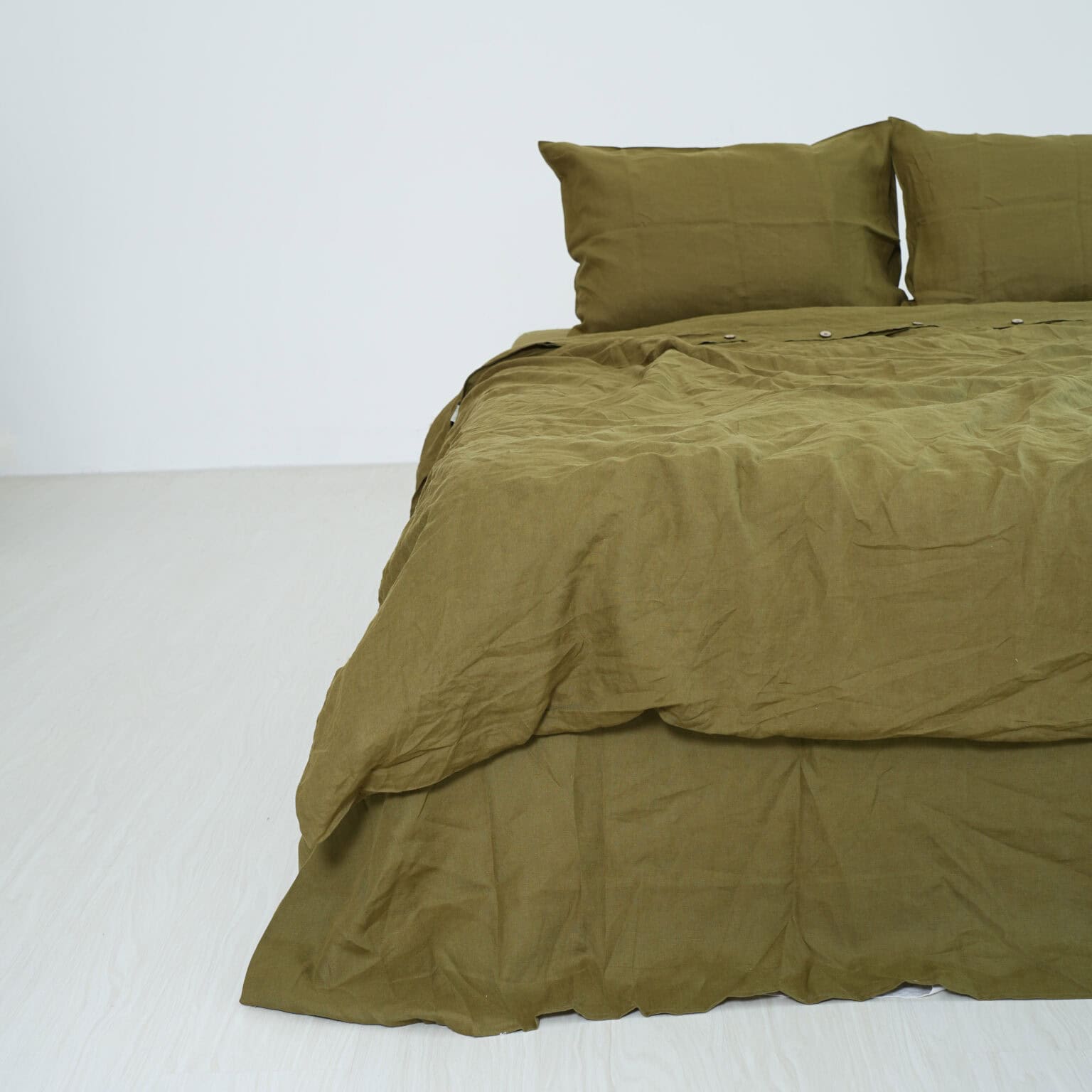 Bộ Chăn Ga Gối Linen Pháp Nhuộm Miếng Xanh Rêu F74