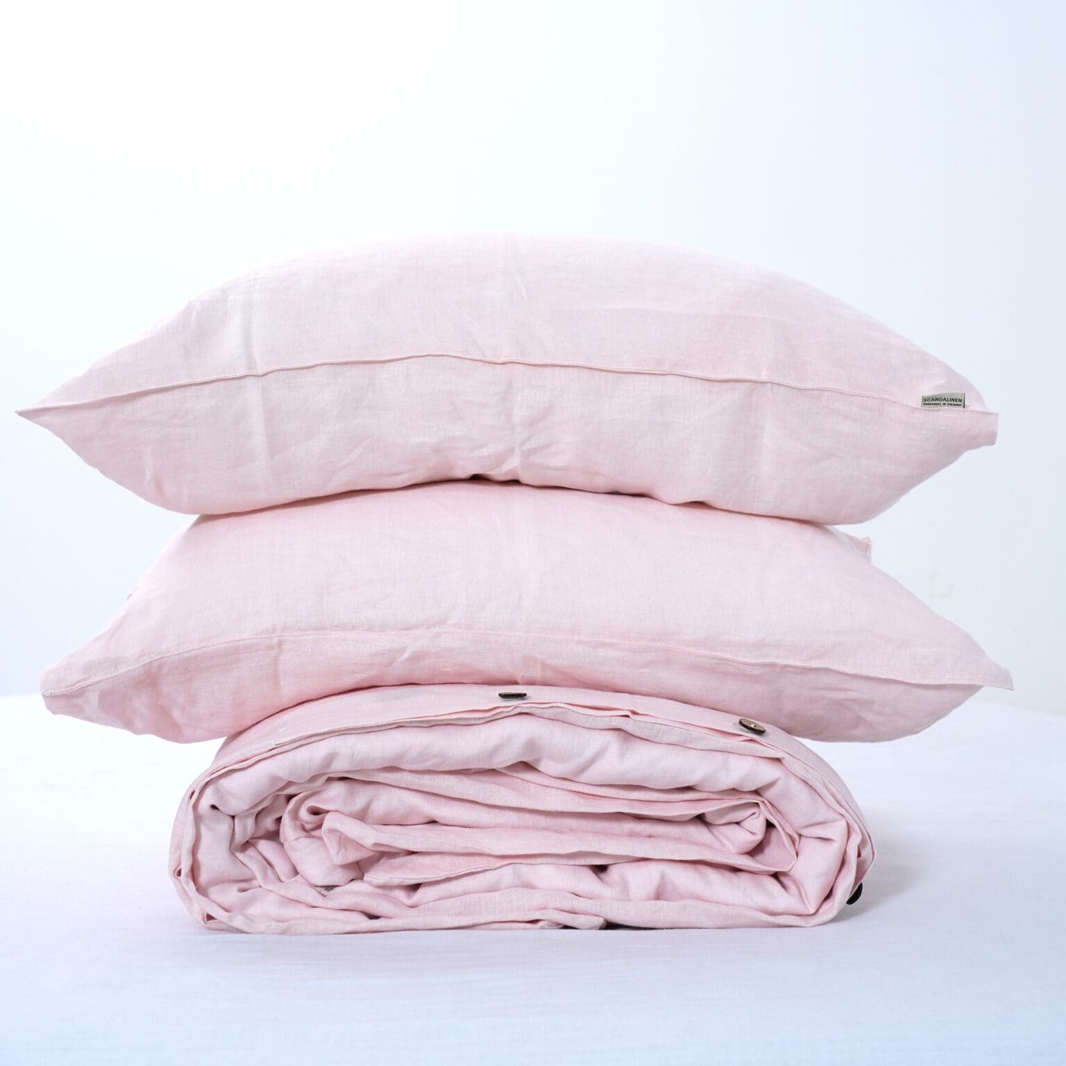 Bộ Vỏ Chăn Gối Linen Pháp Nhuộm Miếng Hồng Nhạt F01