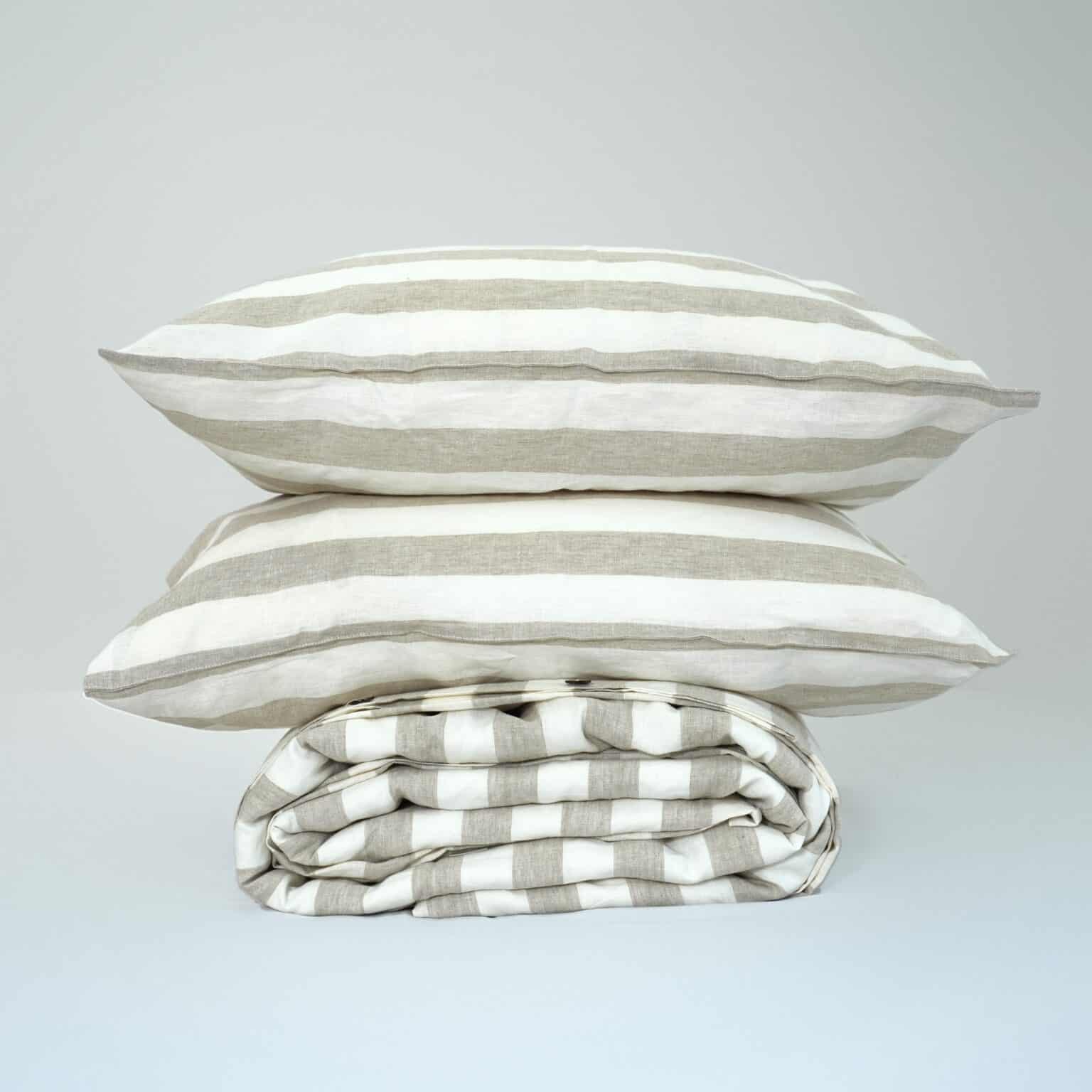 Ga Giường Linen Pháp Nhuộm Sợi Kẻ Sọc Beige F57