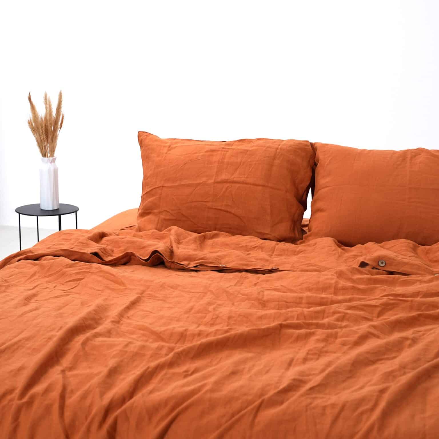 Bộ Vỏ Chăn Gối Linen Pháp Nhuộm Miếng Cam Tươi F37